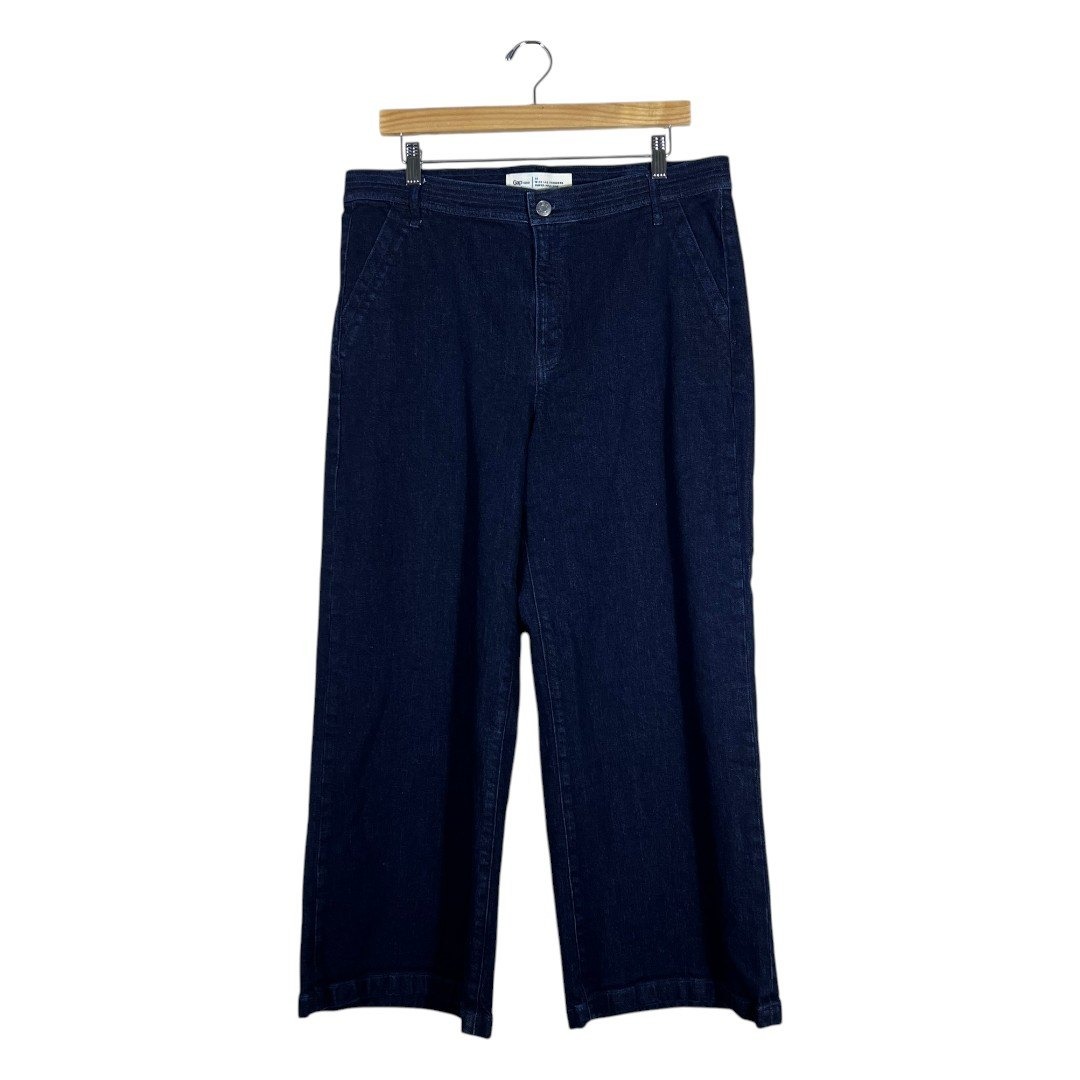 Gap 1969 Wide Leg Trousers Solid Denim Jeans Indigo Super High Rise Size 33